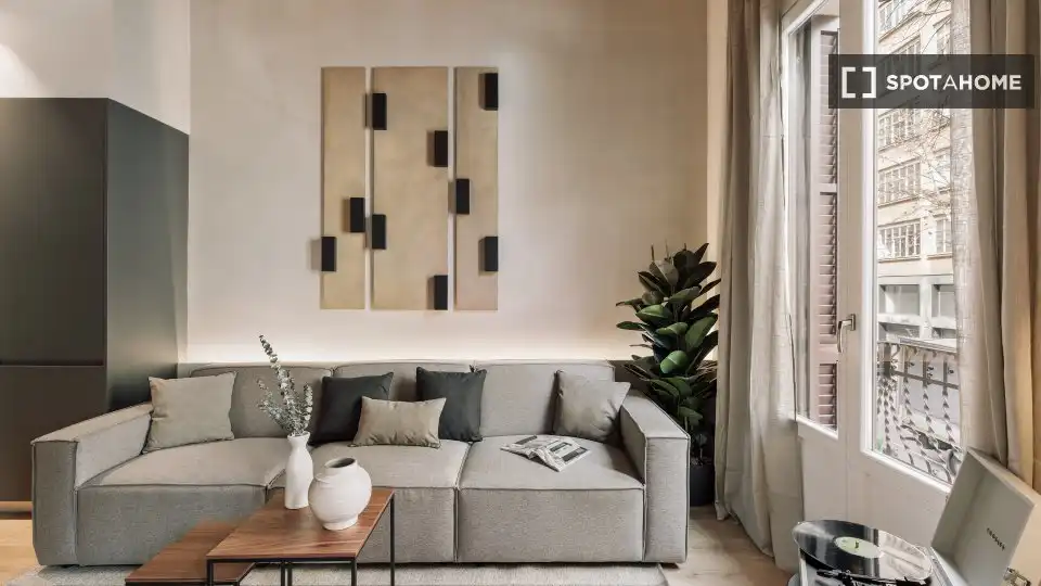 Sala de estar de Piso de alquiler en Barcelona con Aire acondicionado, Calefacción y Amueblado