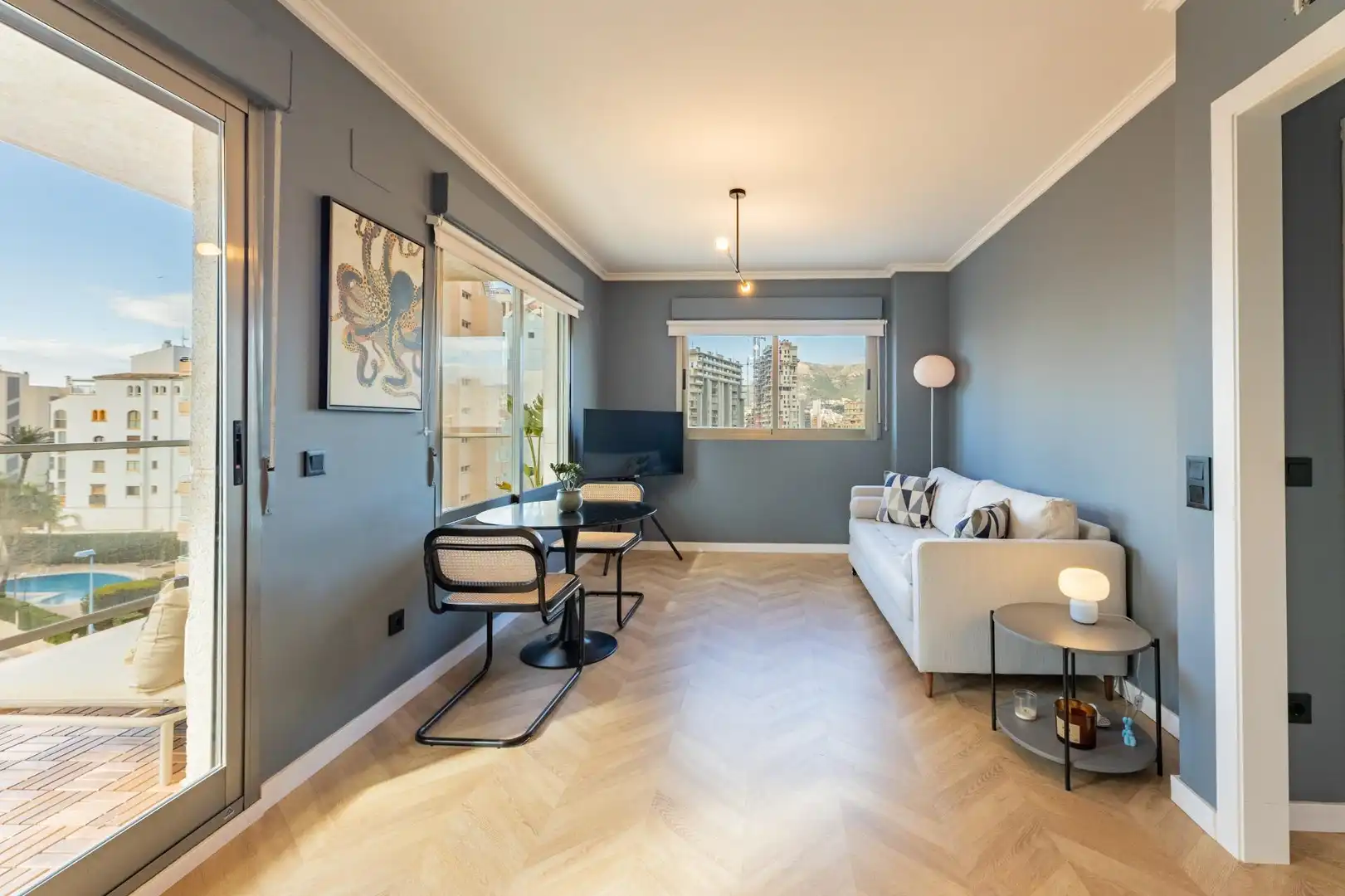 Living room of Apartments for rent in Calpe / Calp  with Air Conditioner, Parquet flooring and Terrace