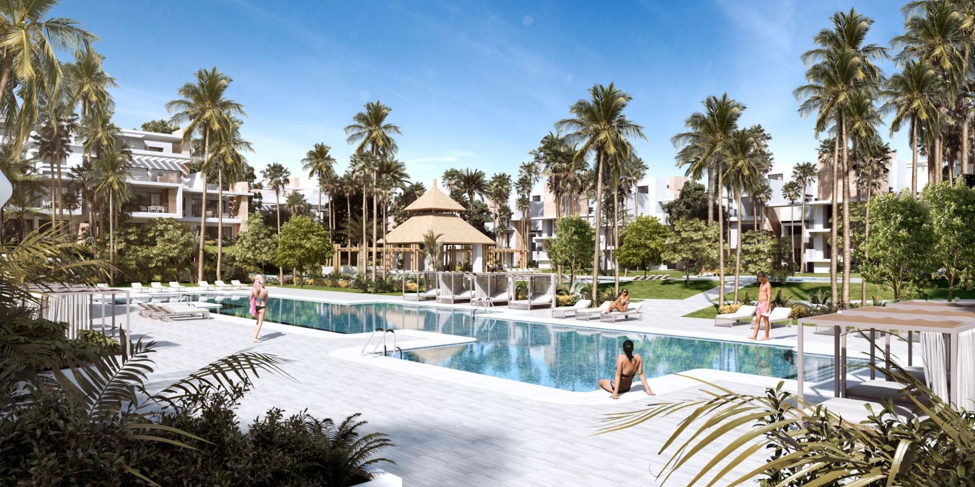 Piscina de Apartament en venda en Estepona amb Aire condicionat, Calefacció i Jardí privat