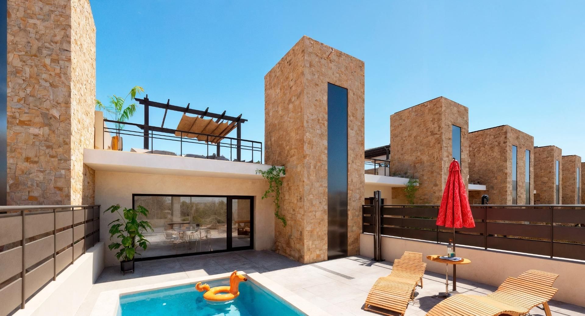 Swimming pool of Single-family semi-detached for sale in Fuente Álamo de Murcia  with Air Conditioner, Terrace and Swimming Pool