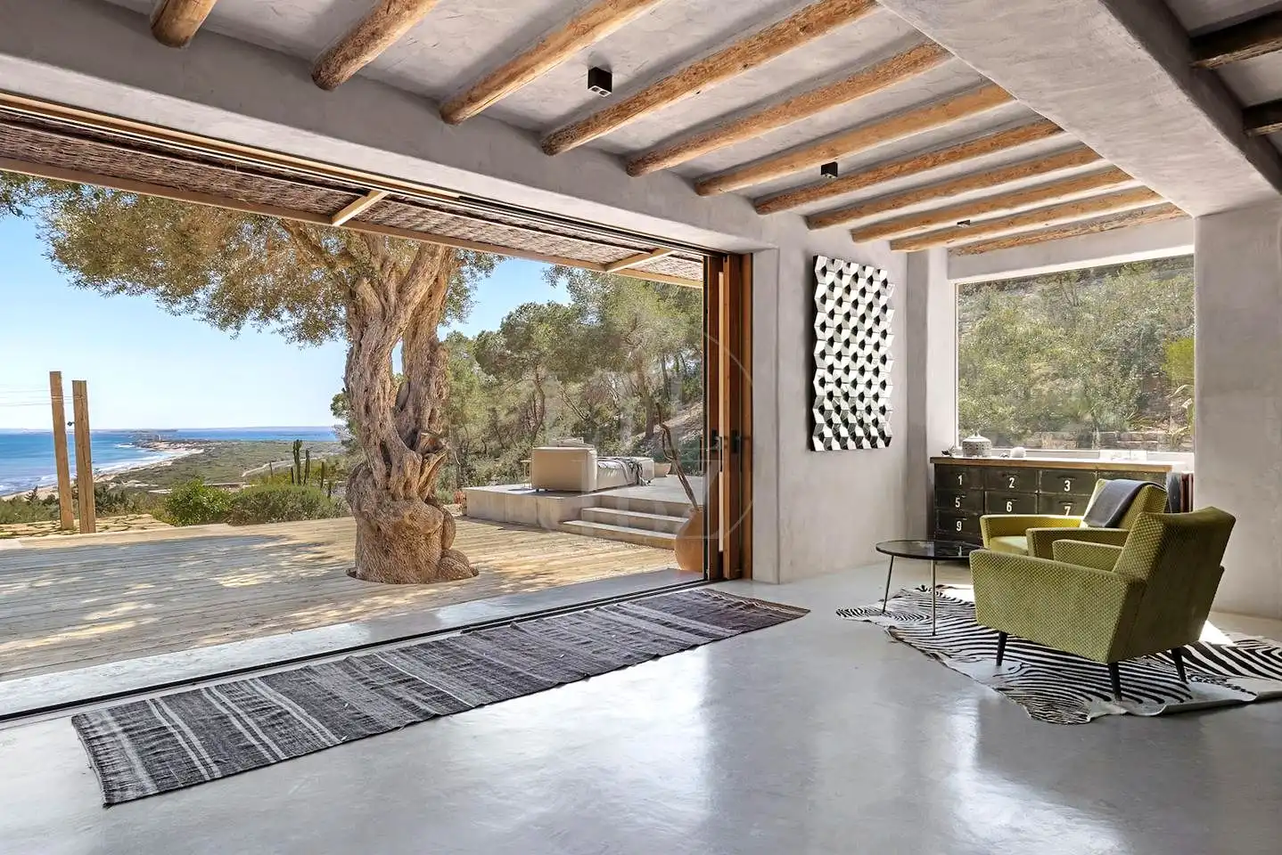 Wohnzimmer von Haus oder Chalet zur Miete in Sant Josep de sa Talaia mit Klimaanlage, Privatgarten und Schwimmbad