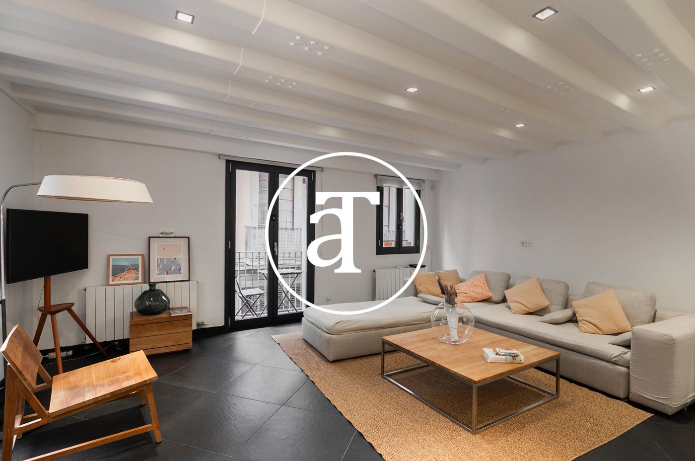 Sala d'estar de Pis de lloguer en  Barcelona Capital amb Aire condicionat, Calefacció i Moblat