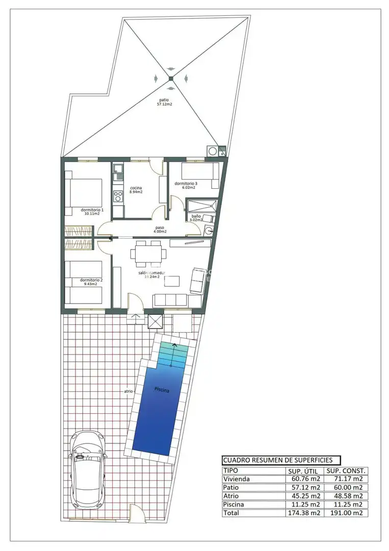 Einfamilien-Reihenhaus zur Miete in San Javier mit Klimaanlage, Heizung und Privatgarten