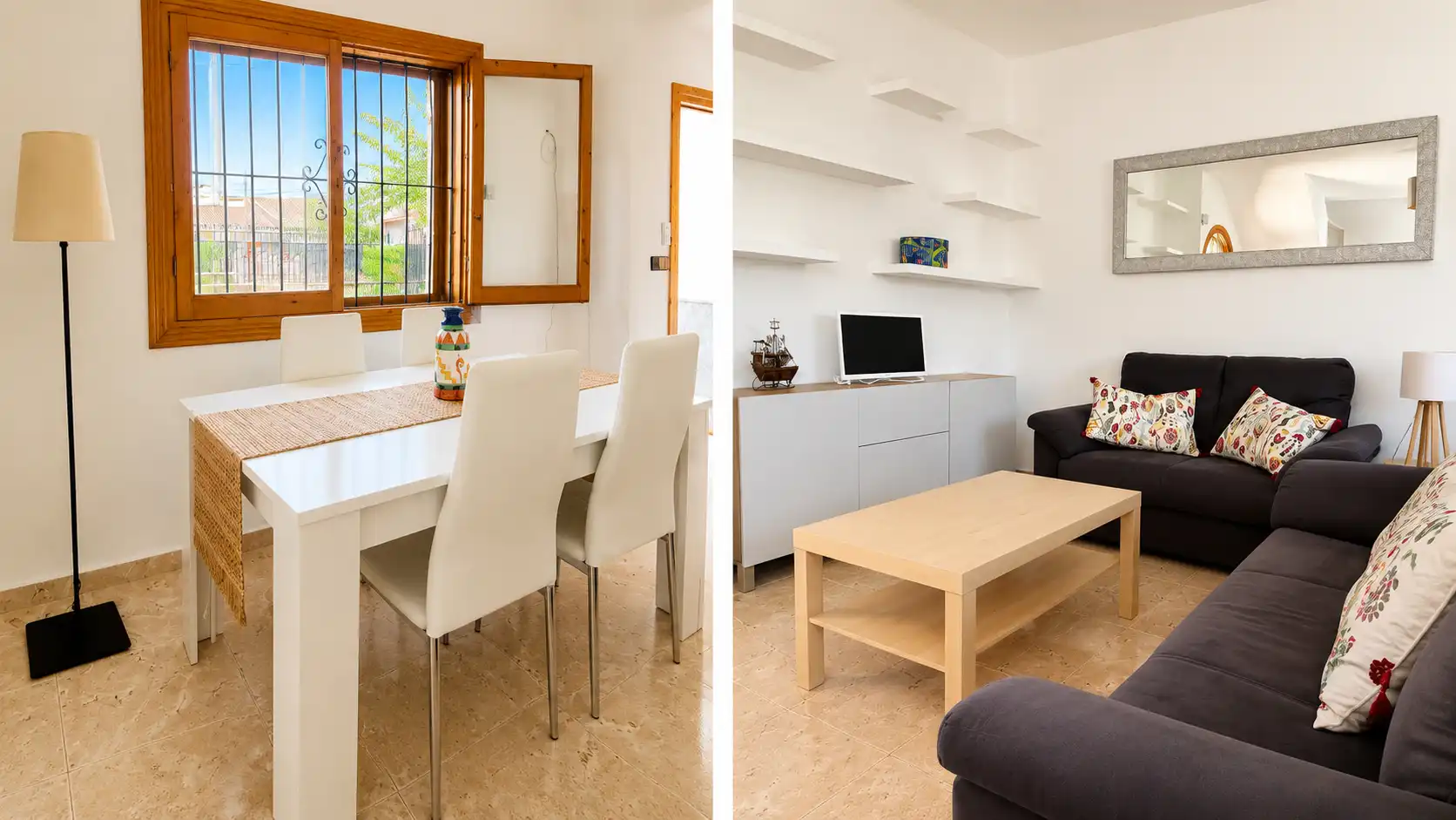 Wohnzimmer von Einfamilien-Reihenhaus zur Miete in San Javier mit Klimaanlage, Privatgarten und Terrasse