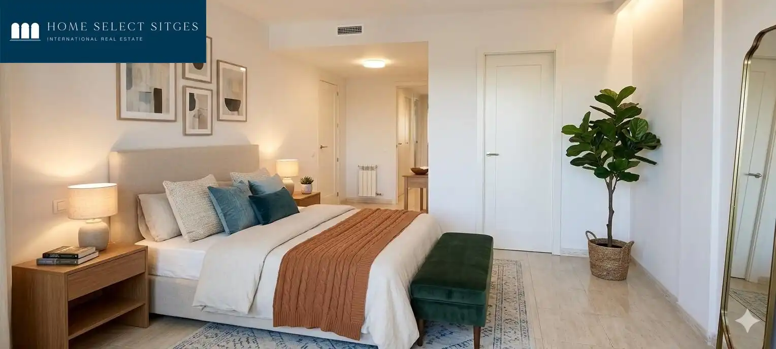 Schlafzimmer von Einfamilien-Reihenhaus zum Verkauf in Sitges mit Klimaanlage, Heizung und Parkett