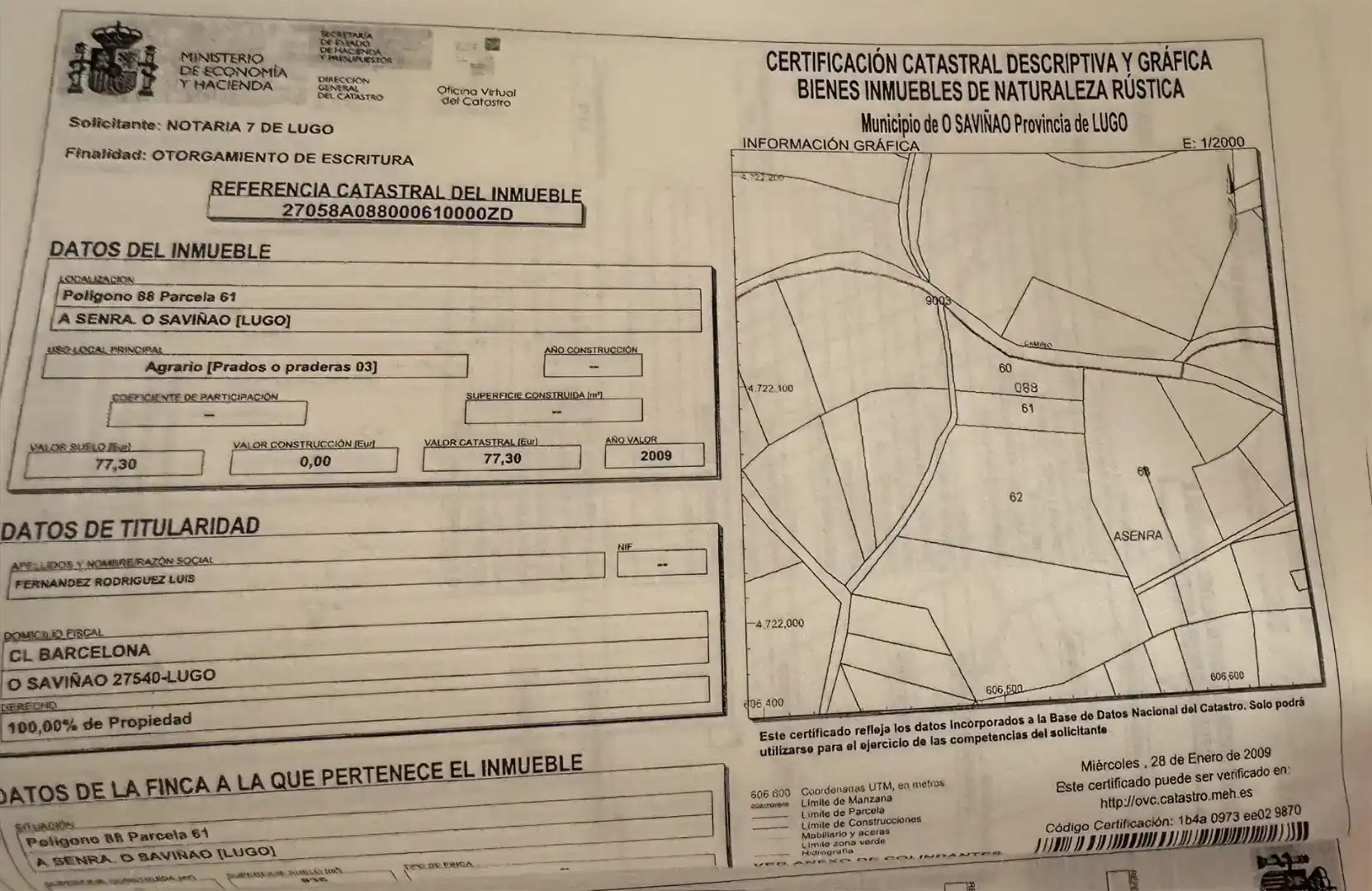 Finca rústica en venda en O Saviñao 