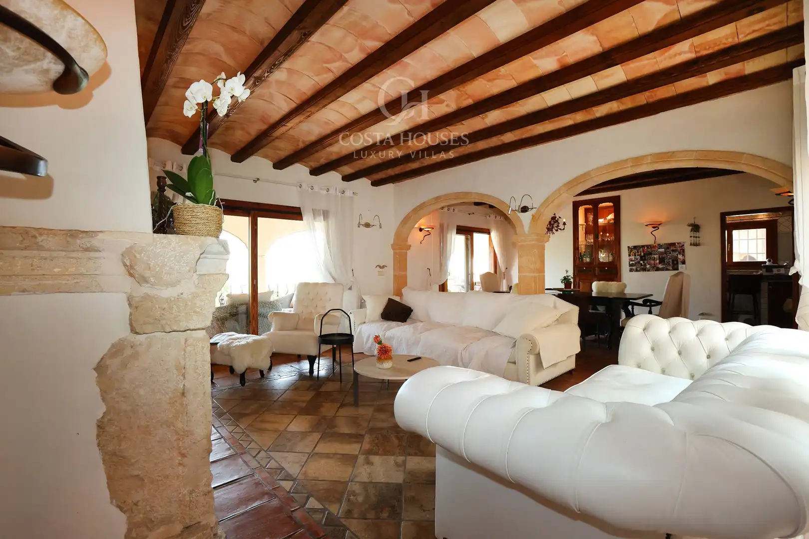 Sala d'estar de Casa o xalet en venda en Benissa amb Aire condicionat, Jardí privat i Terrassa