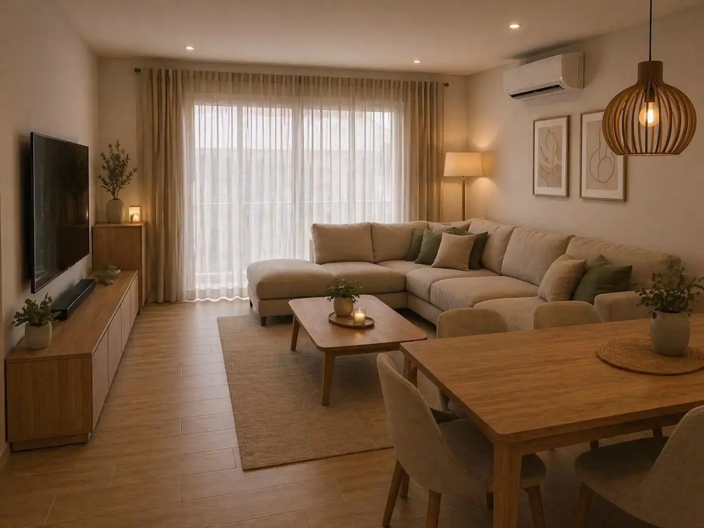 Sala d'estar de Apartament de lloguer en Guardamar del Segura amb Aire condicionat, Piscina i Moblat