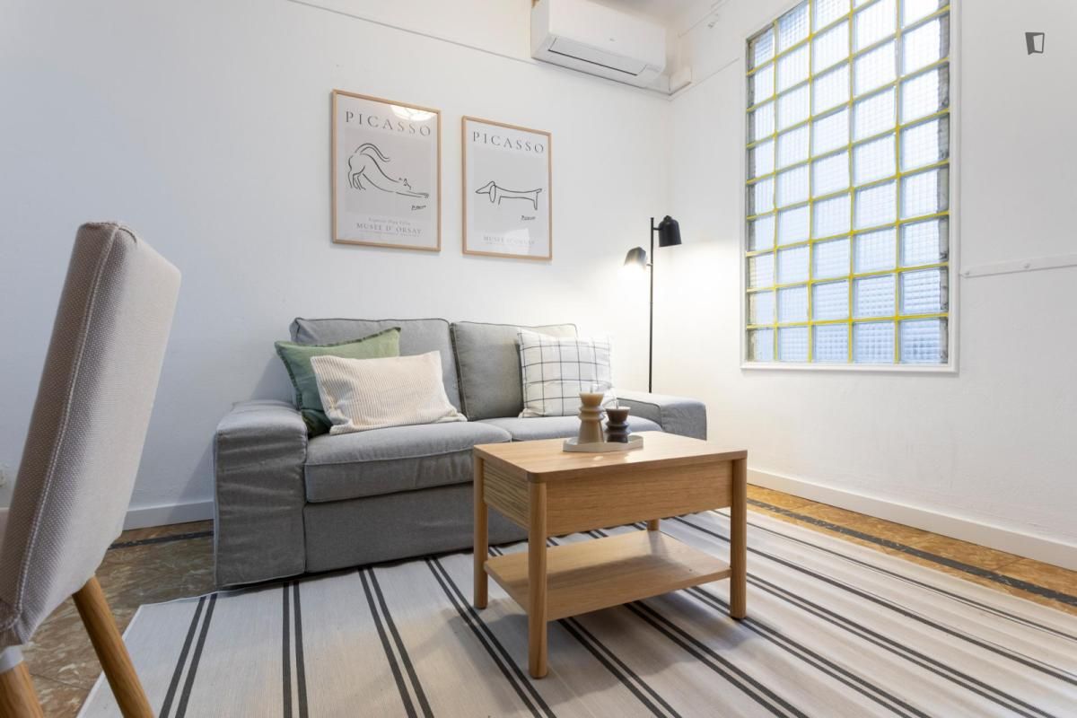 Sala d'estar de Apartament de lloguer en  Barcelona Capital amb Aire condicionat, Moblat i Rentadora