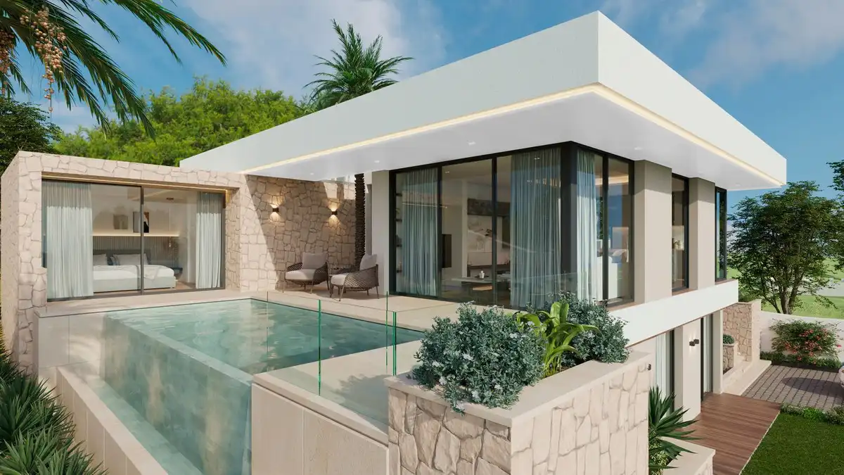 Vista exterior de Casa o xalet en venda en Estepona amb Aire condicionat, Jardí privat i Terrassa