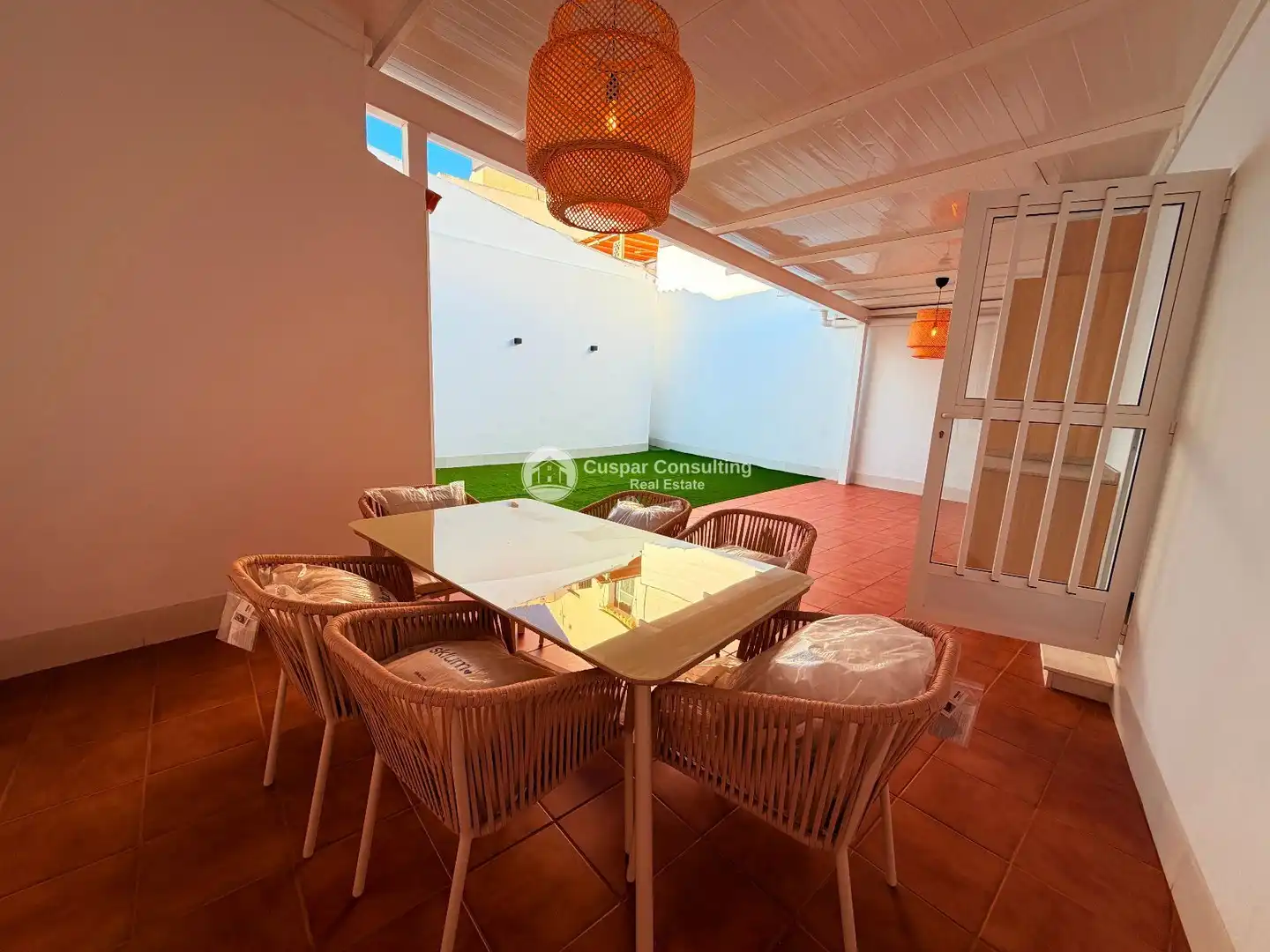 Terrasse von Einfamilien-Reihenhaus zur Miete in San Javier mit Klimaanlage, Heizung und Privatgarten