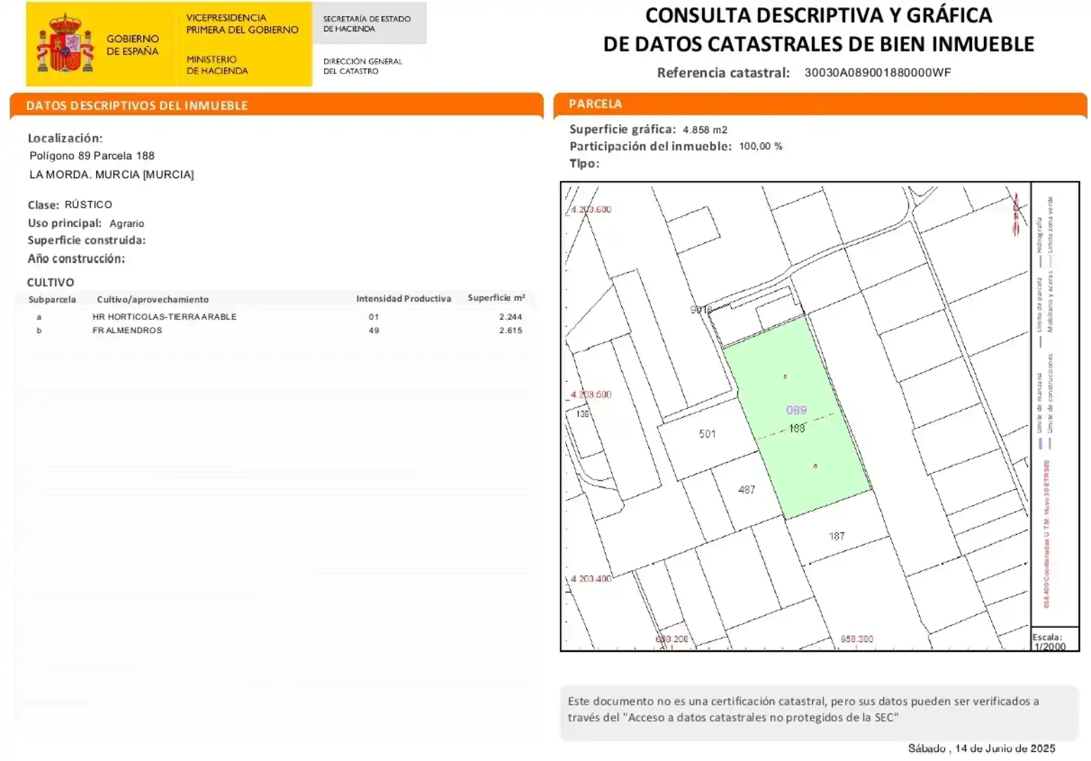 Finca rústica en venda en Murcia