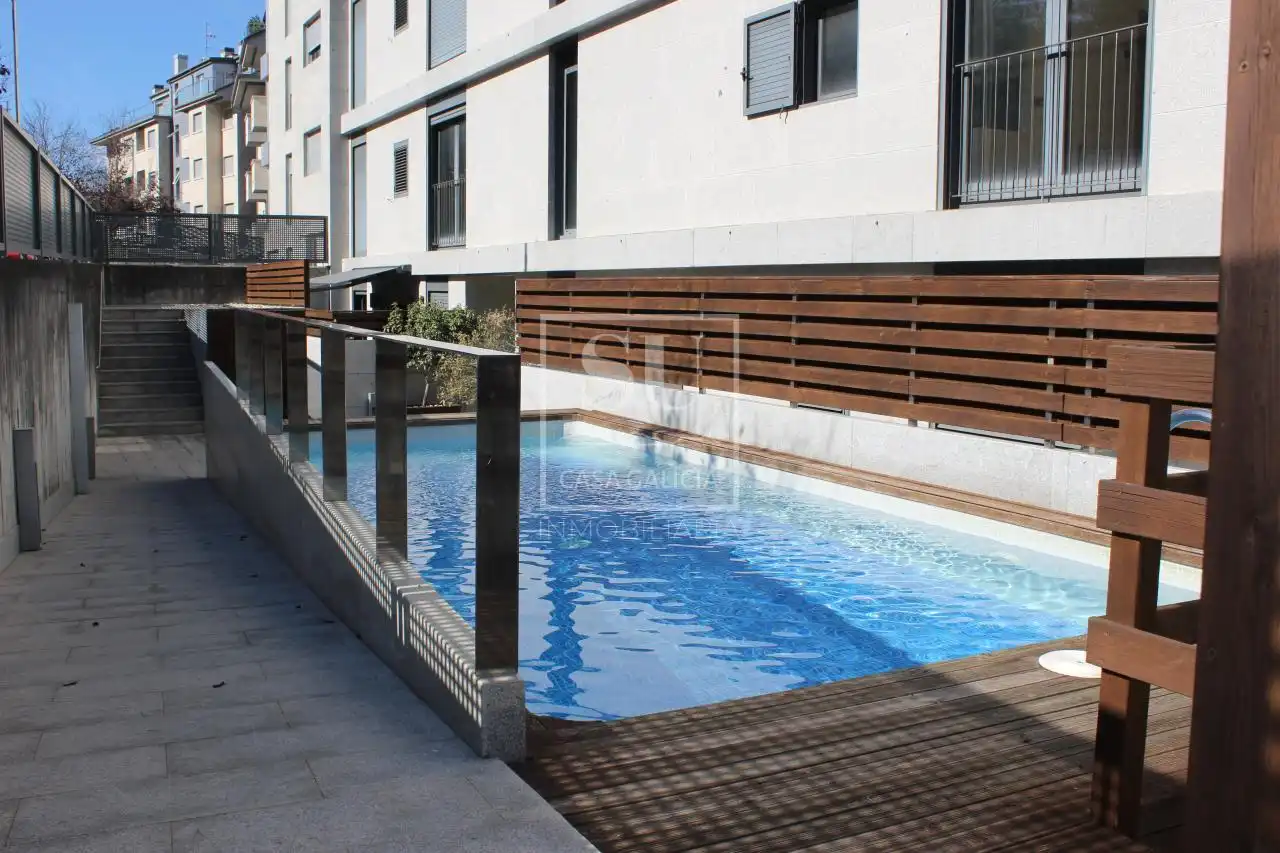 Swimming pool of Flat for rent in Baiona  with Heating, Parquet flooring and Terrace