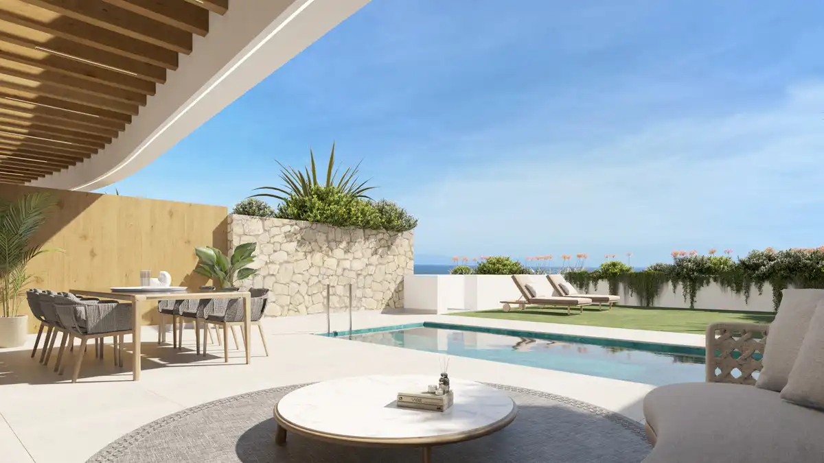 Terrasse von Erdgeschoss zum Verkauf in Mijas mit Klimaanlage, Privatgarten und Terrasse