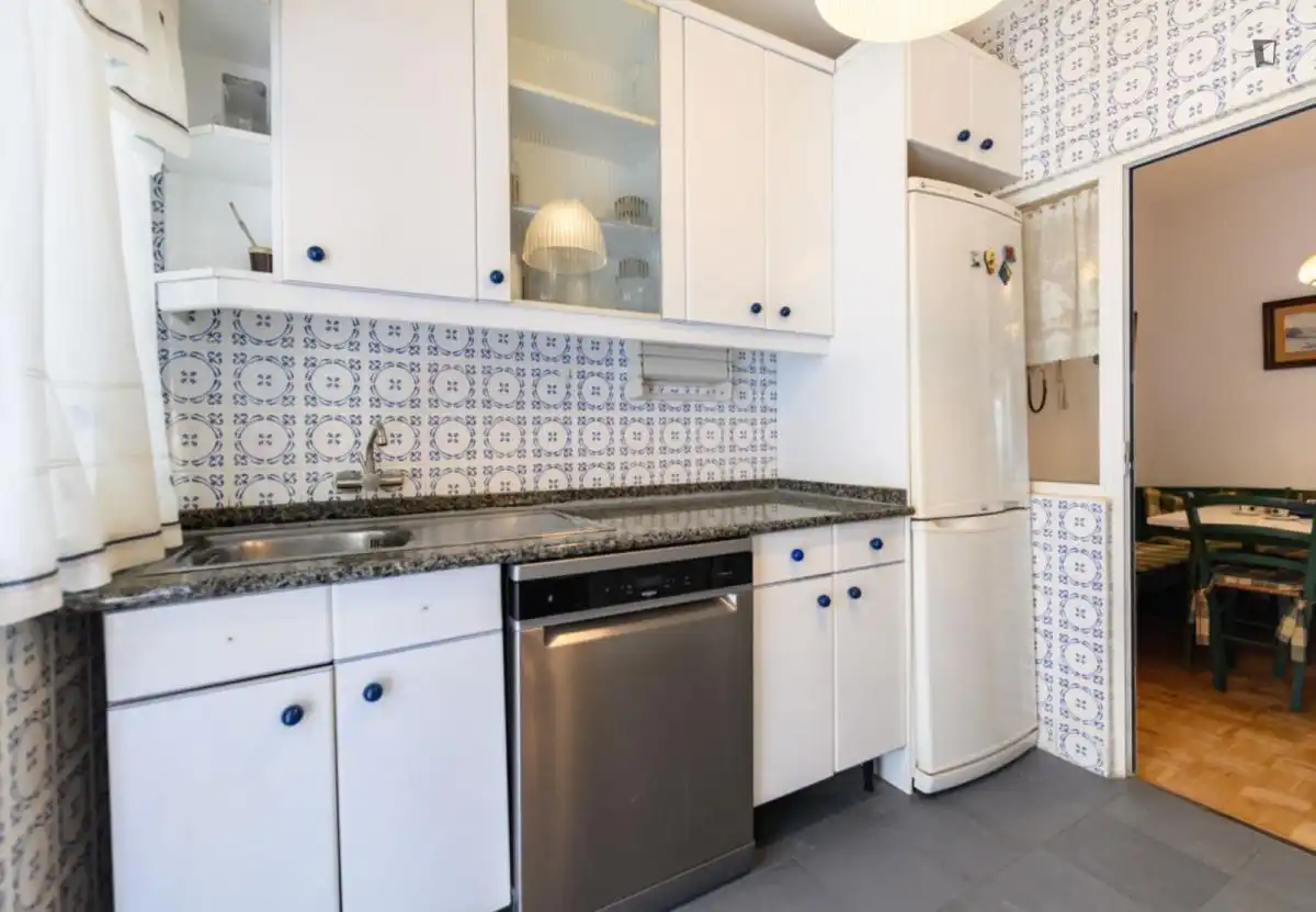 Cuina de Apartament de lloguer en Madrid amb Aire condicionat, Moblat i Forn
