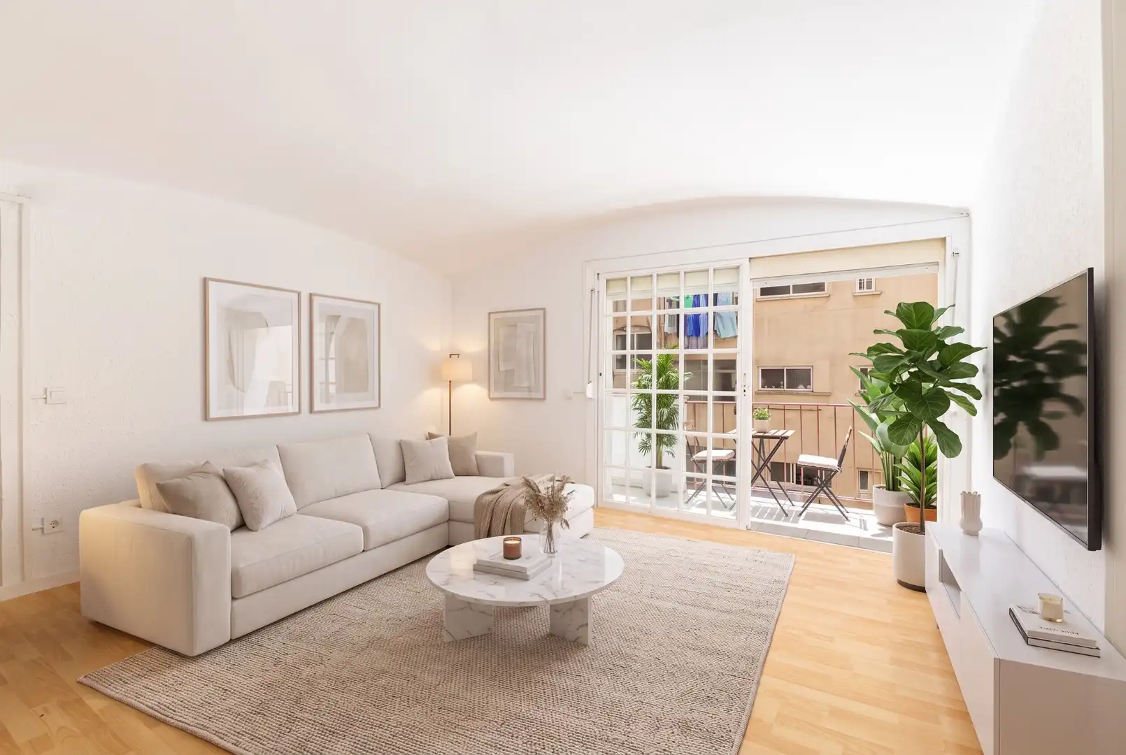 Sala de estar de Piso en venta en L'Hospitalet de Llobregat con Parquet, Horno y Balcón