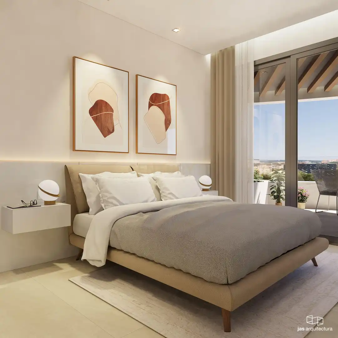 Bedroom of Flat for sale in Calpe / Calp  with Air Conditioner, Private garden and Swimming Pool
