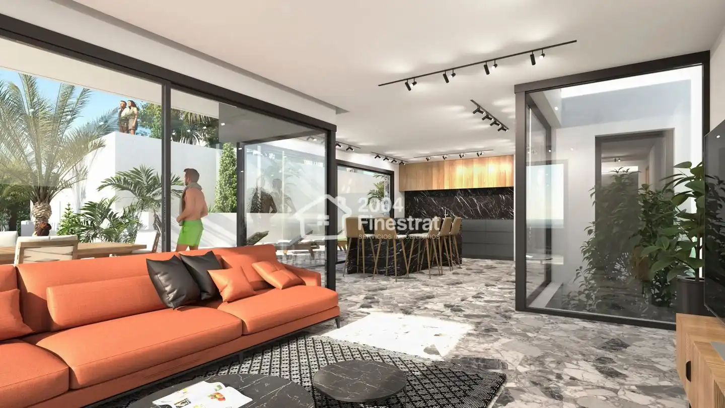 Sala d'estar de Casa o xalet en venda en Finestrat amb Aire condicionat, Jardí privat i Terrassa