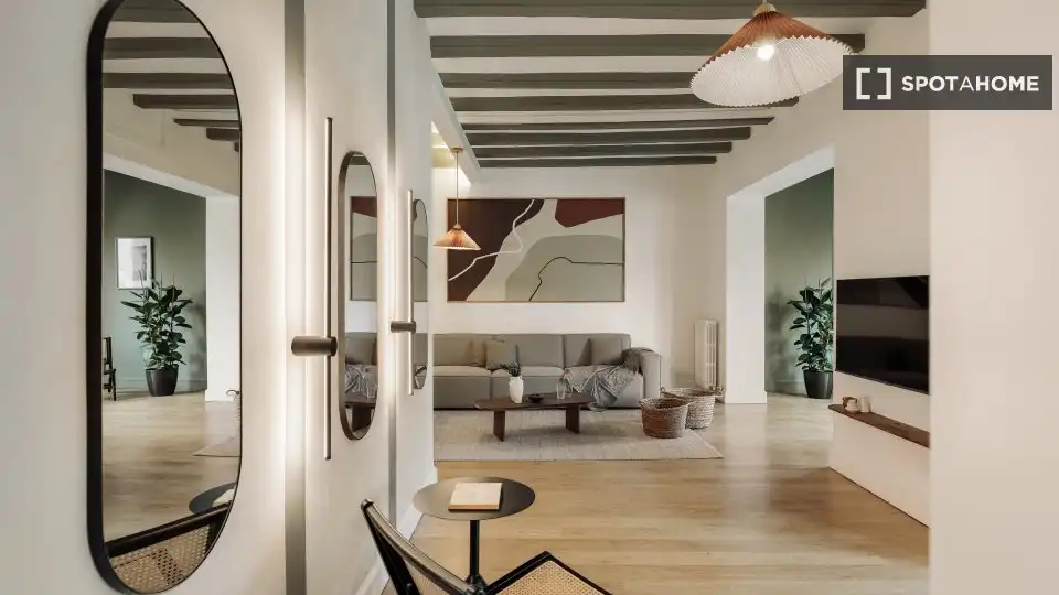Sala d'estar de Apartament per a compartir en Barcelona amb Aire condicionat, Terrassa i Moblat