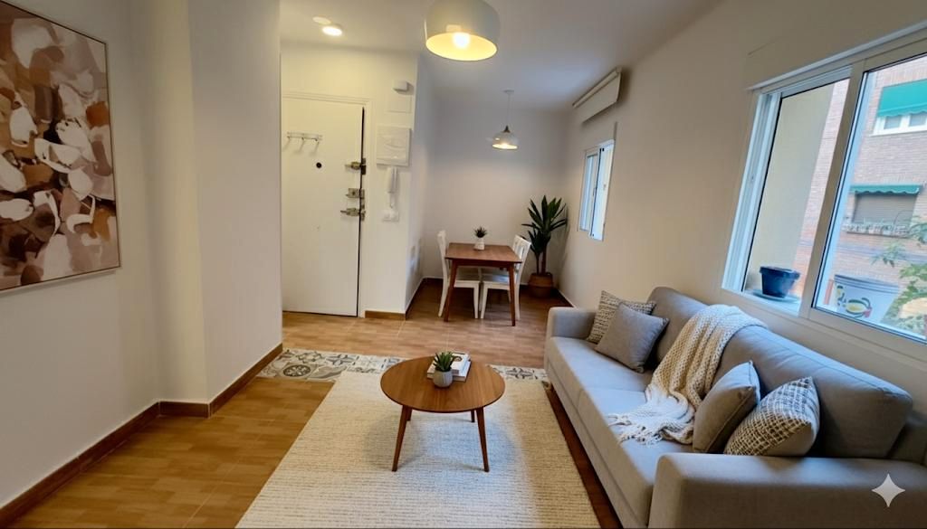 Living room of Apartment to rent in  Madrid Capital  with Air Conditioner, Washing machine and Microwave