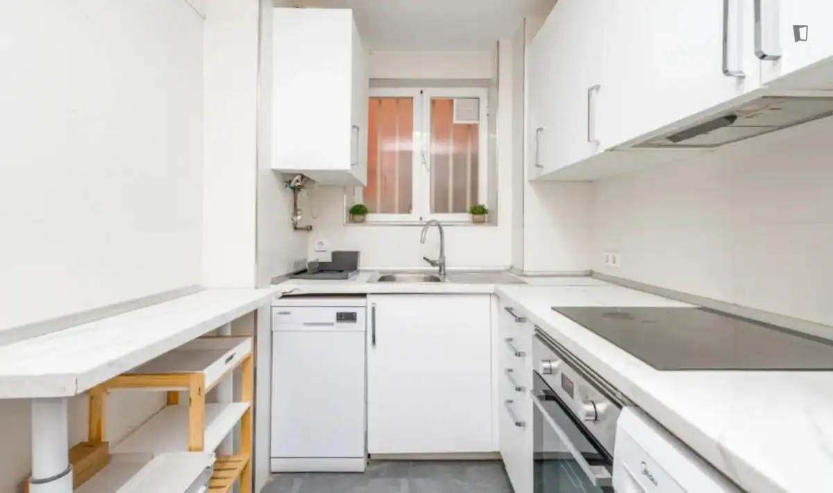 Cocina de Apartamento para compartir en Madrid con Aire acondicionado, Calefacción y Amueblado