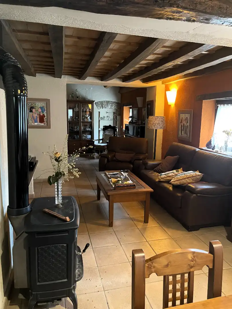 Sala d'estar de Finca rústica en venda en Mieres (Girona) amb Calefacció, Parquet i Terrassa