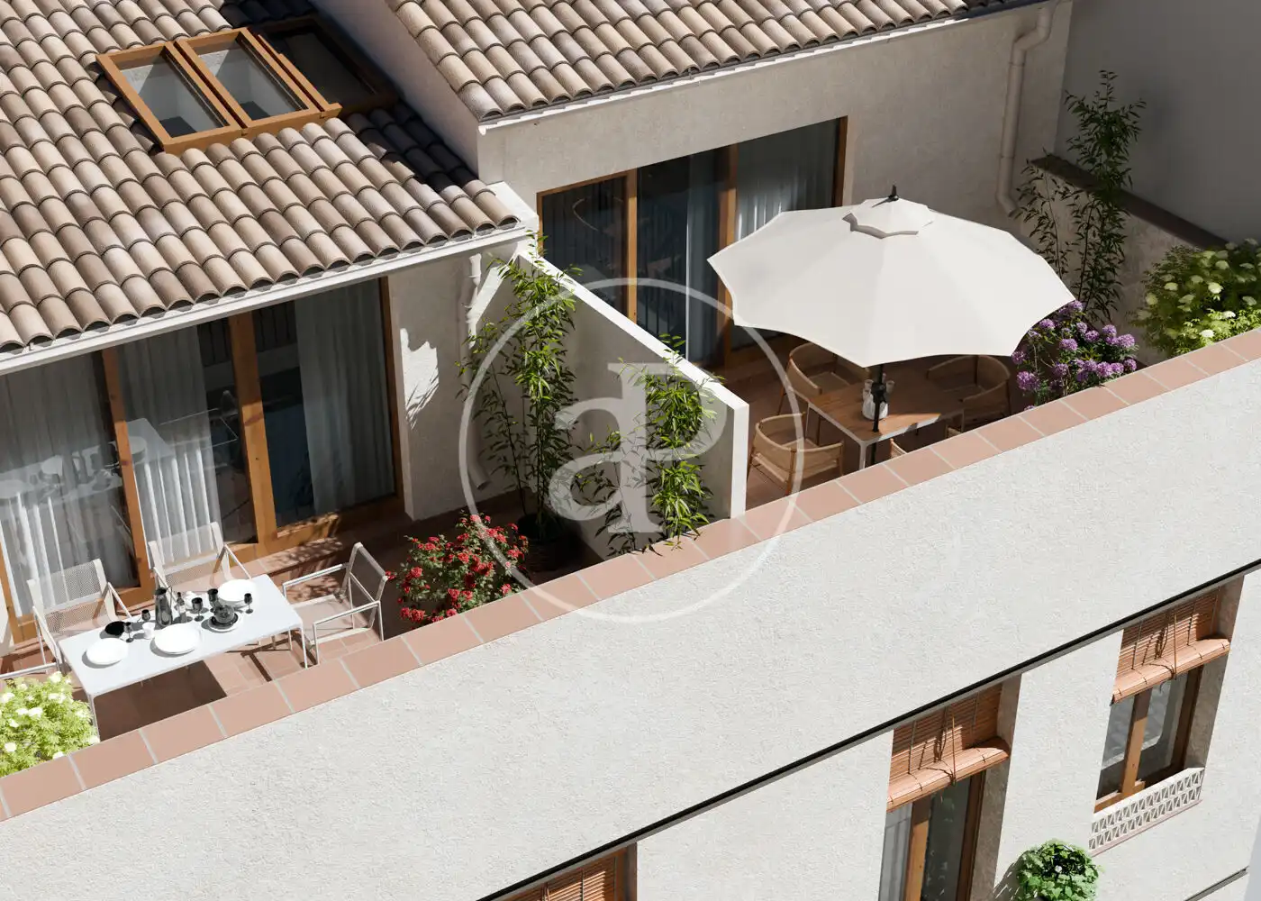 Terrasse von Einfamilien-Reihenhaus zum Verkauf in Badalona mit Klimaanlage, Heizung und Terrasse