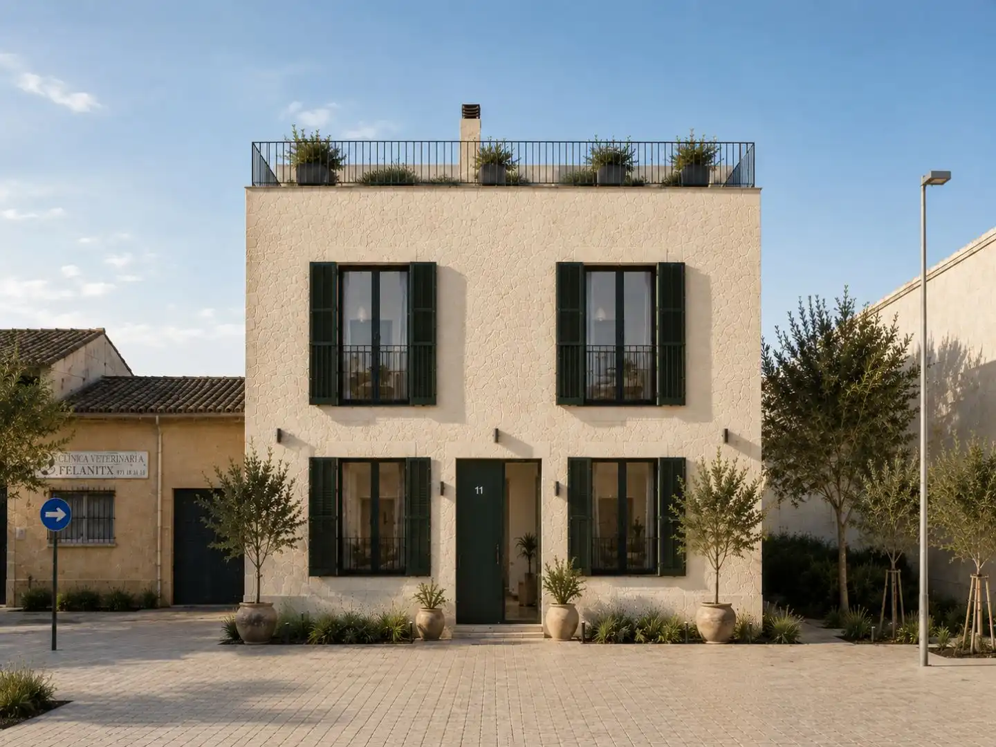 Außenansicht von Wohnungen zum Verkauf in Felanitx mit Klimaanlage, Privatgarten und Terrasse