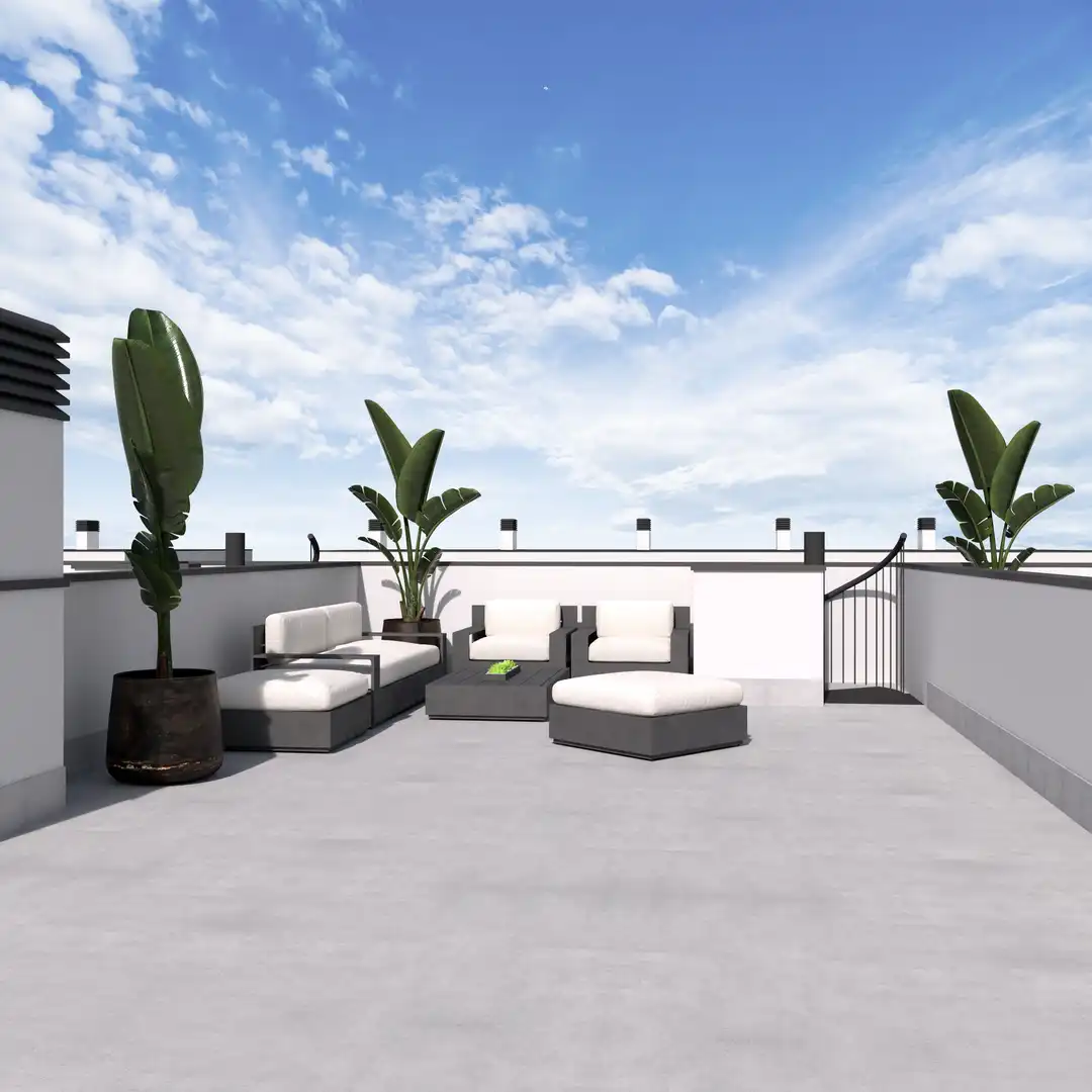 Terrasse von Einfamilien-Reihenhaus zum Verkauf in El Vendrell mit Klimaanlage, Heizung und Privatgarten