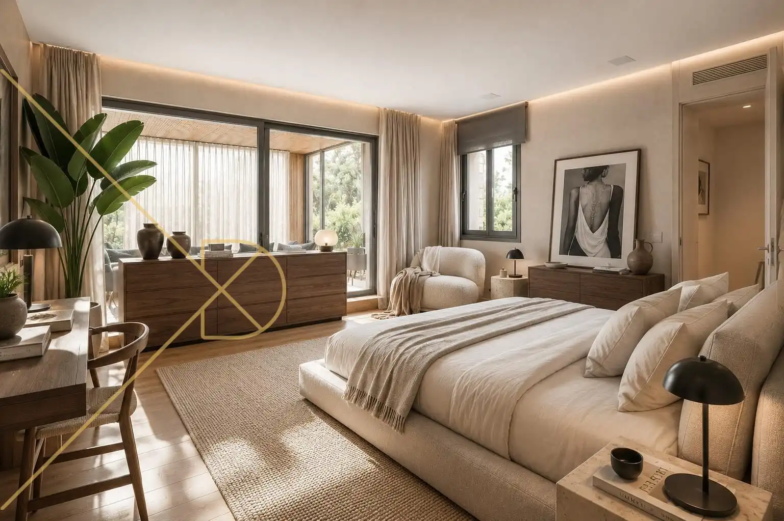 Schlafzimmer von Wohnung zum Verkauf in Barcelona mit Heizung, Privatgarten und Parkett