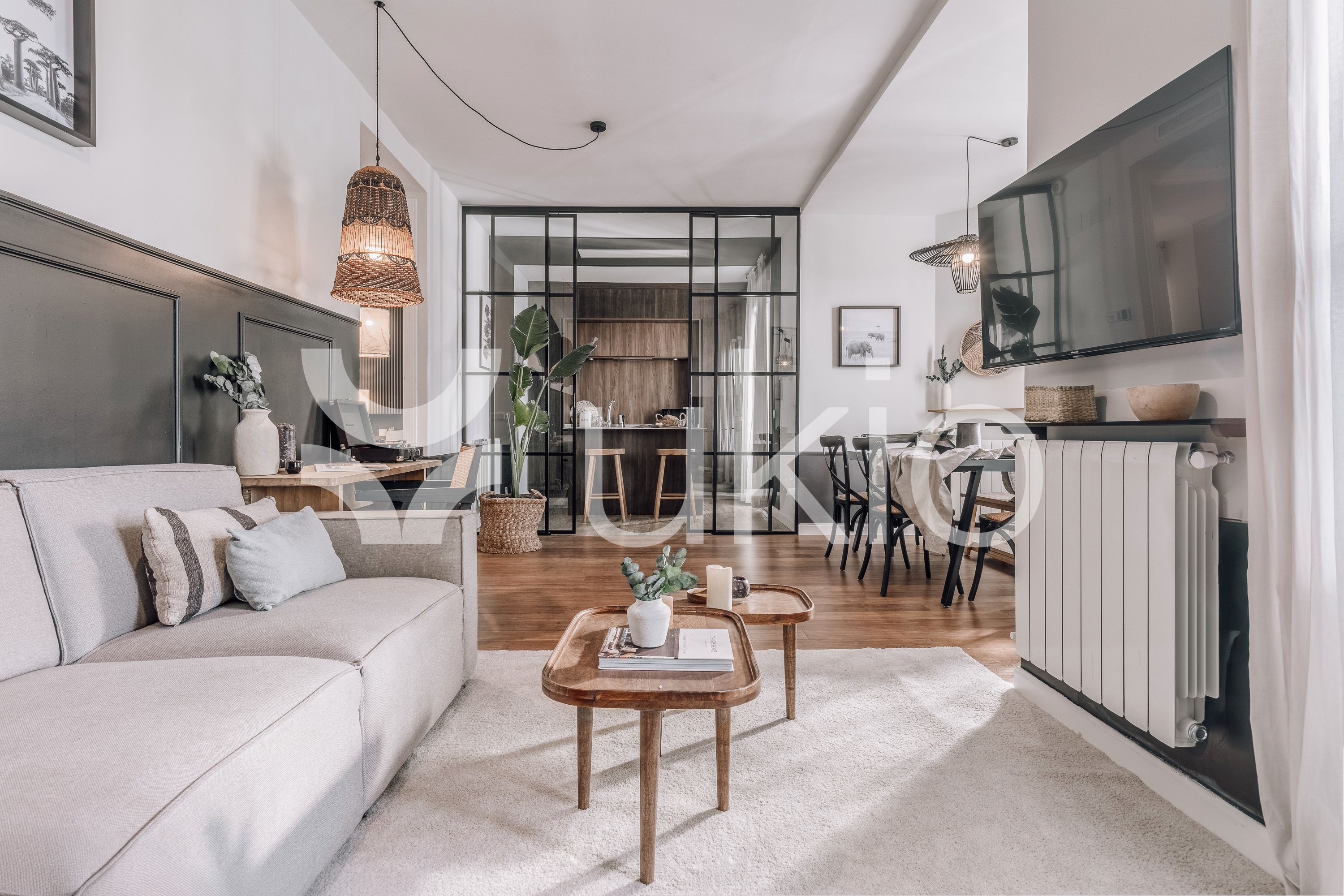 Sala d'estar de Apartament de lloguer en  Madrid Capital amb Aire condicionat, Terrassa i Moblat