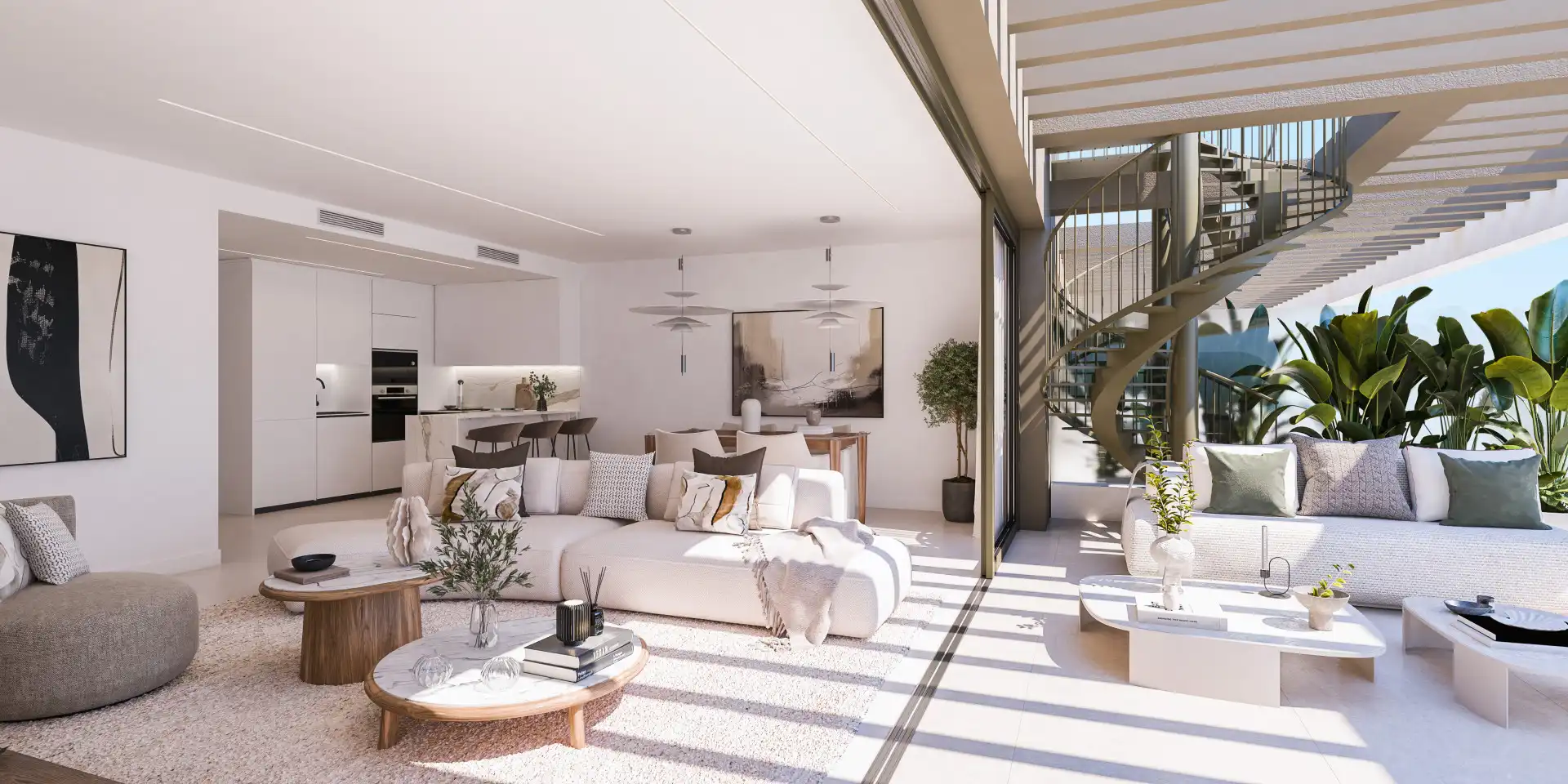 Sala de estar de Ático en venta en Estepona con Aire acondicionado, Terraza y Piscina