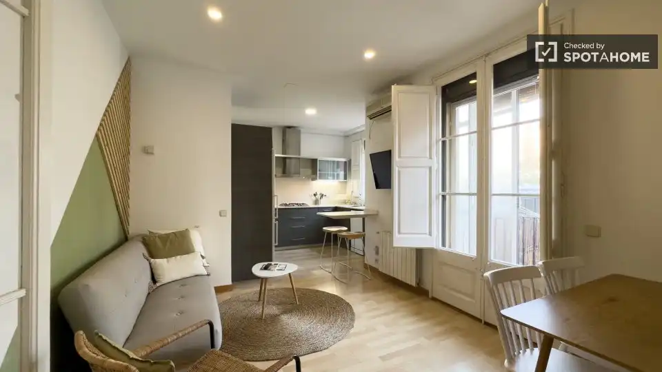 Sala de estar de Piso para compartir en Barcelona con Aire acondicionado, Calefacción y Amueblado