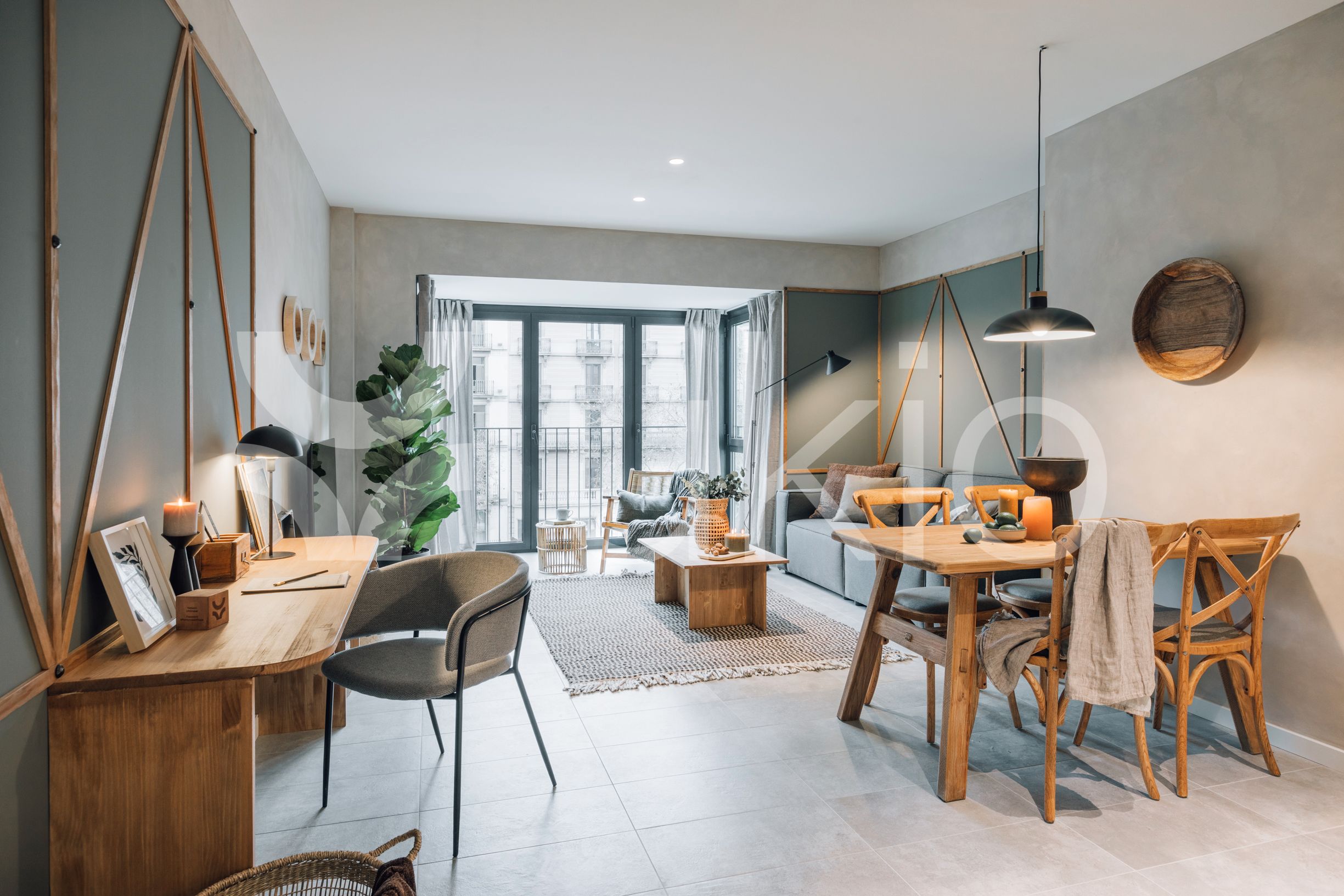 Sala de estar de Apartamento de alquiler en  Barcelona Capital con Aire acondicionado, Calefacción y Amueblado