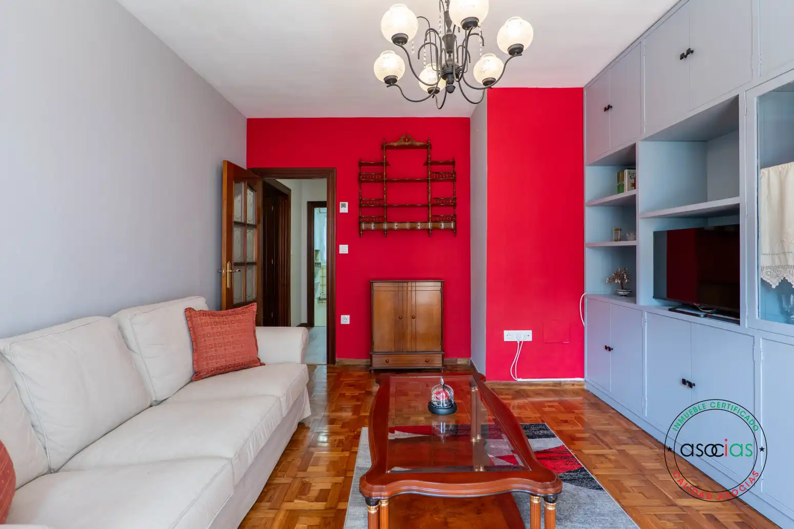 Living room of Flat for sale in Gijón   with Heating, Parquet flooring and Furnished