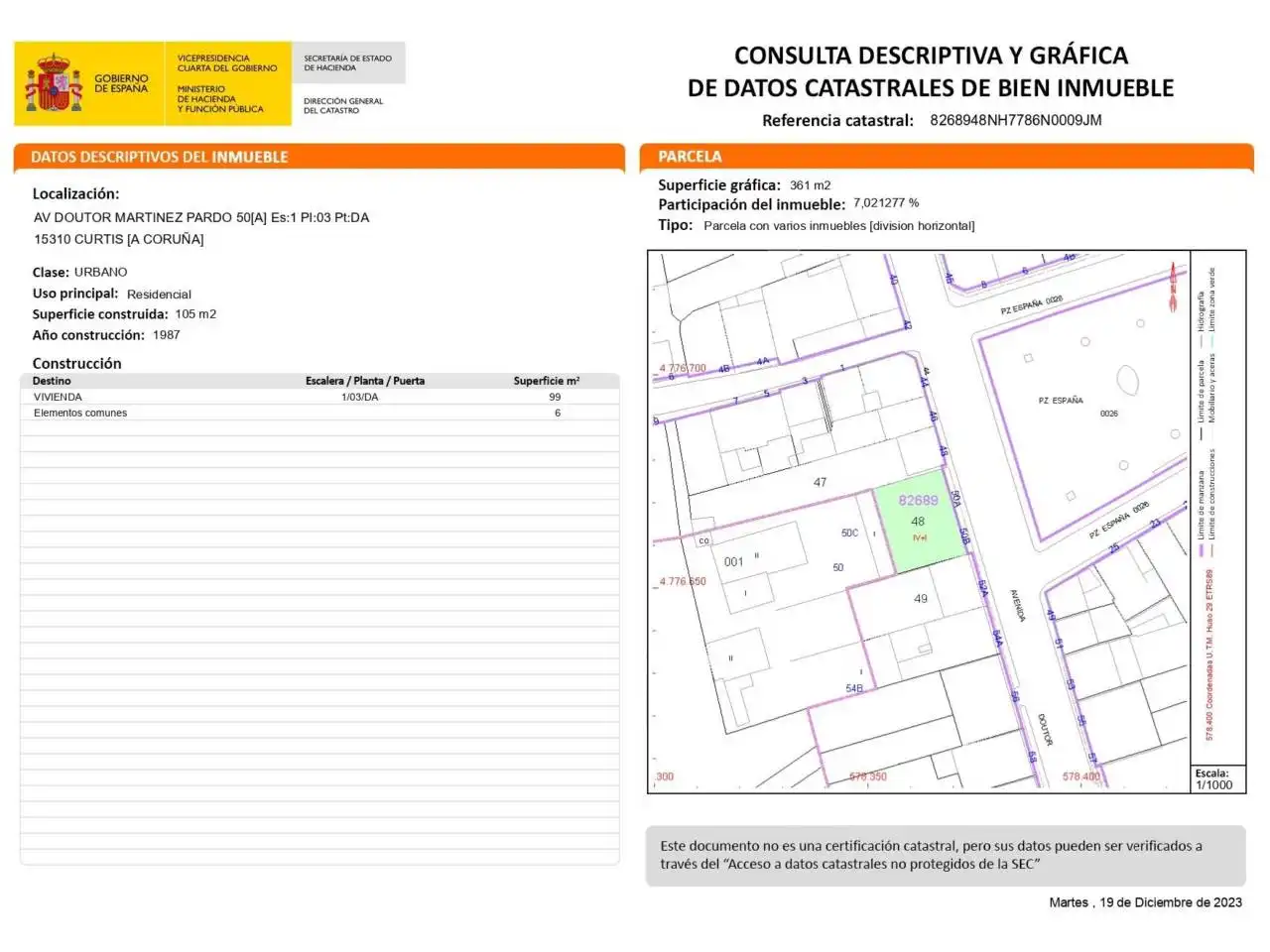 Piso en venta en Avenida Doctor Martínez Pardo -TEIXEIRO, 50, Curtis