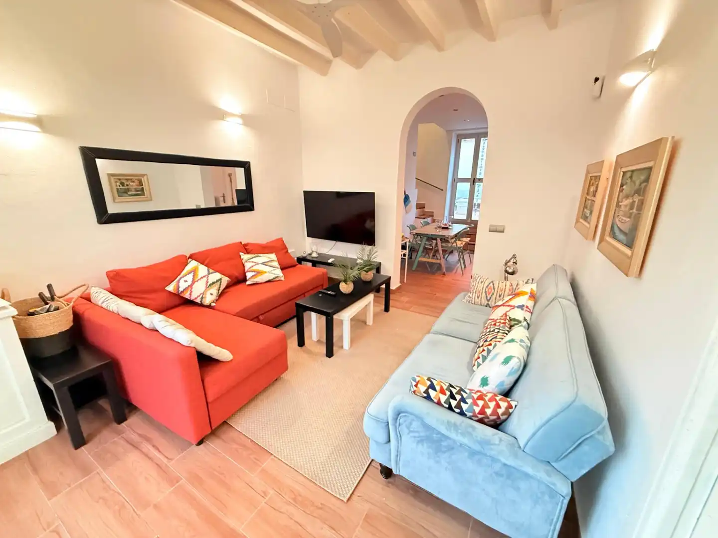 Wohnzimmer von Einfamilien-Reihenhaus zur Miete in Felanitx mit Klimaanlage, Heizung und Terrasse