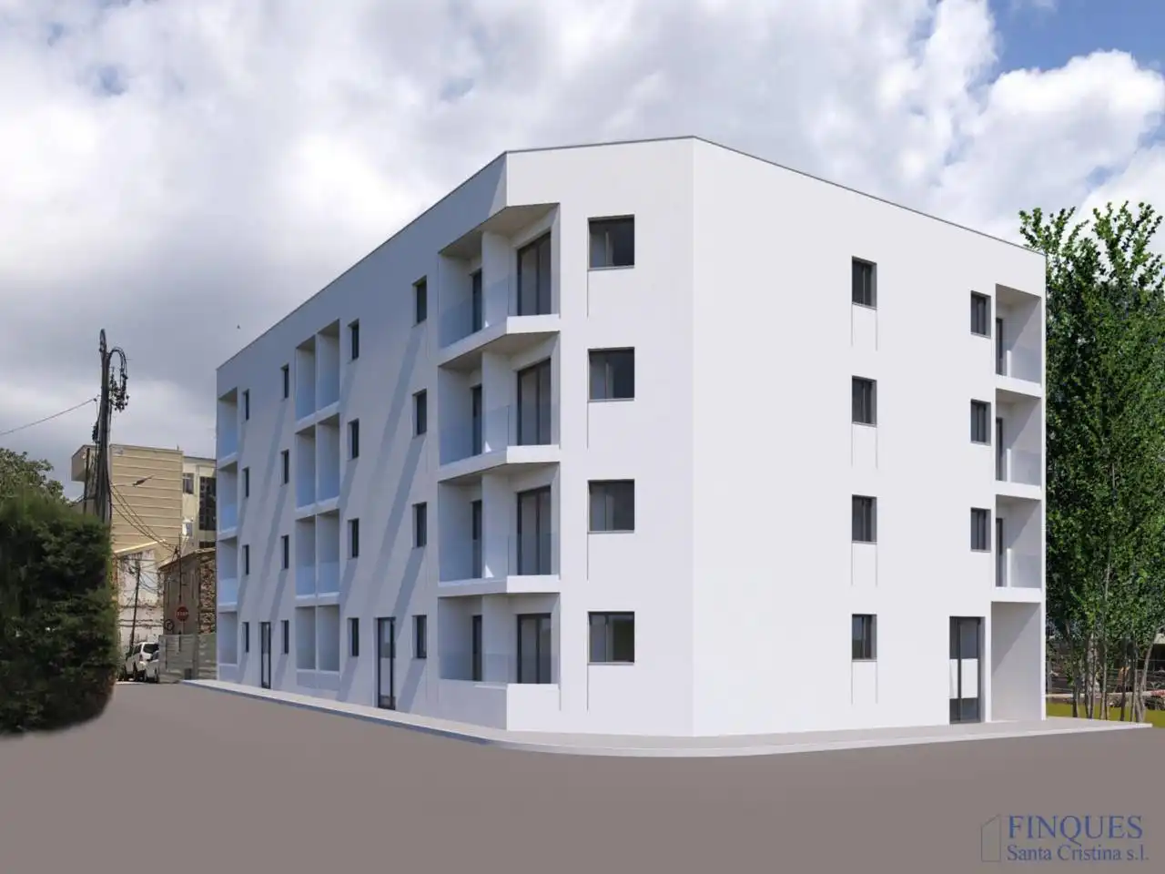 Außenansicht von Wohnung zum Verkauf in Santa Cristina d'Aro mit Klimaanlage, Heizung und Privatgarten