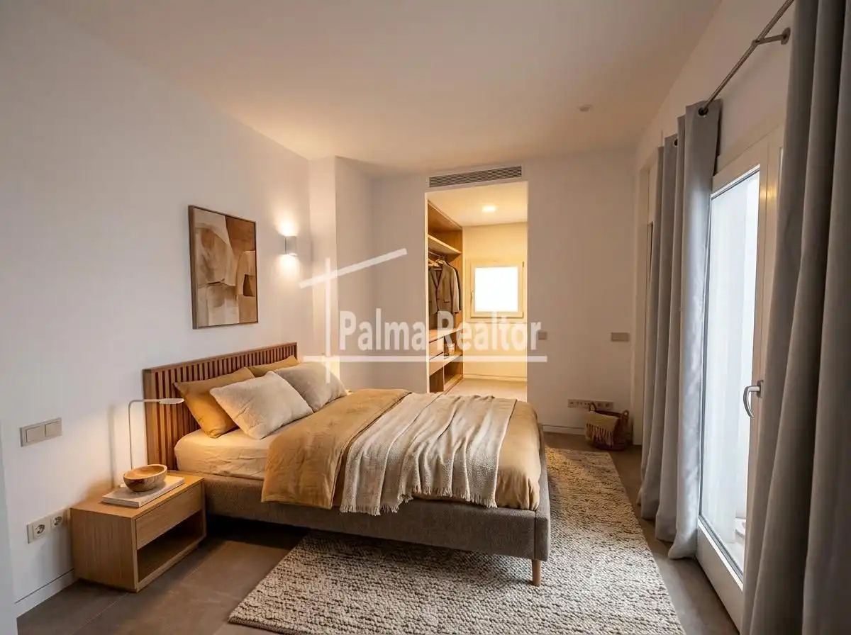 Schlafzimmer von Loft zum Verkauf in  Palma de Mallorca mit Klimaanlage, Parkett und Balkon