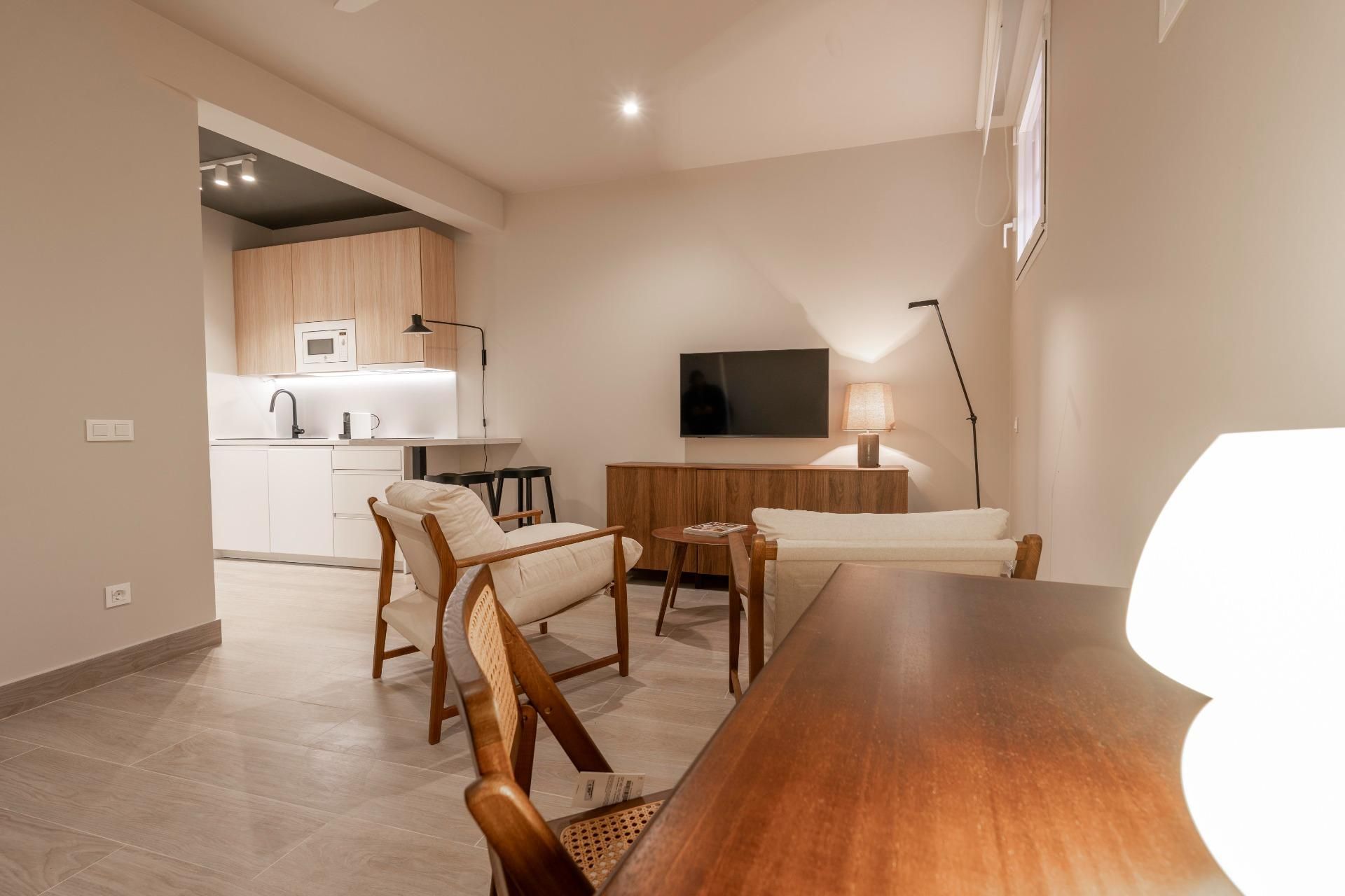 Sala de estar de Estudio de alquiler en  Madrid Capital con Calefacción y Amueblado