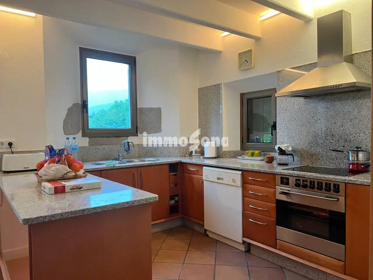 Cuina de Finca rústica en venda en La Vall d'en Bas amb Calefacció, Jardí privat i Alarma