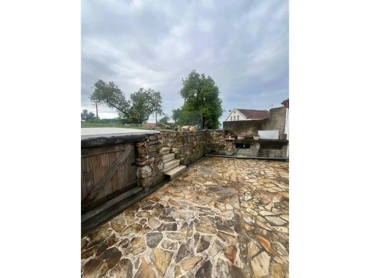 Terrasse von Haus oder Chalet zur Miete in Miño mit Heizung, Privatgarten und Schwimmbad