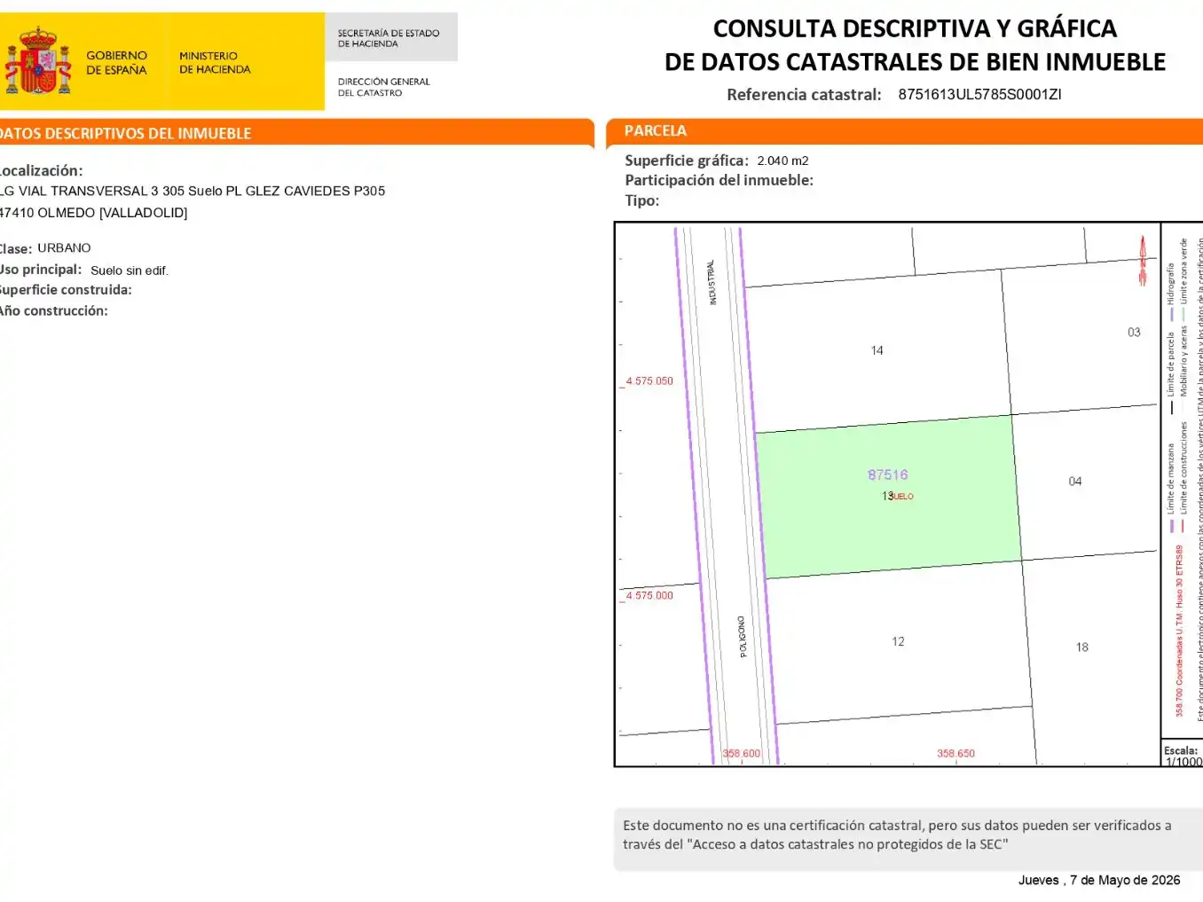 Industrial land for sale in Olmedo