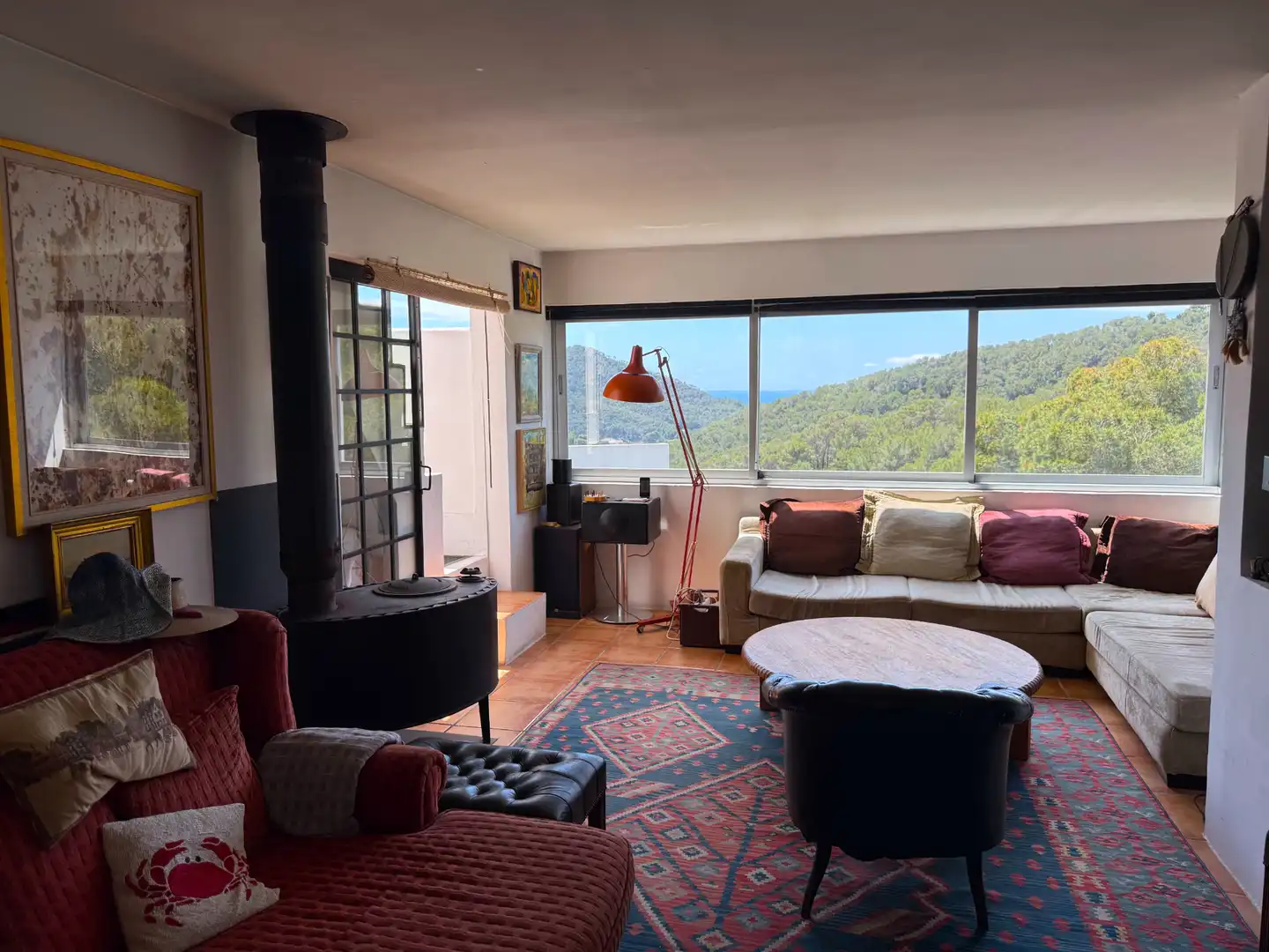 Wohnzimmer von Dachboden zum Verkauf in Santa Eulària des Riu mit Klimaanlage, Heizung und Terrasse