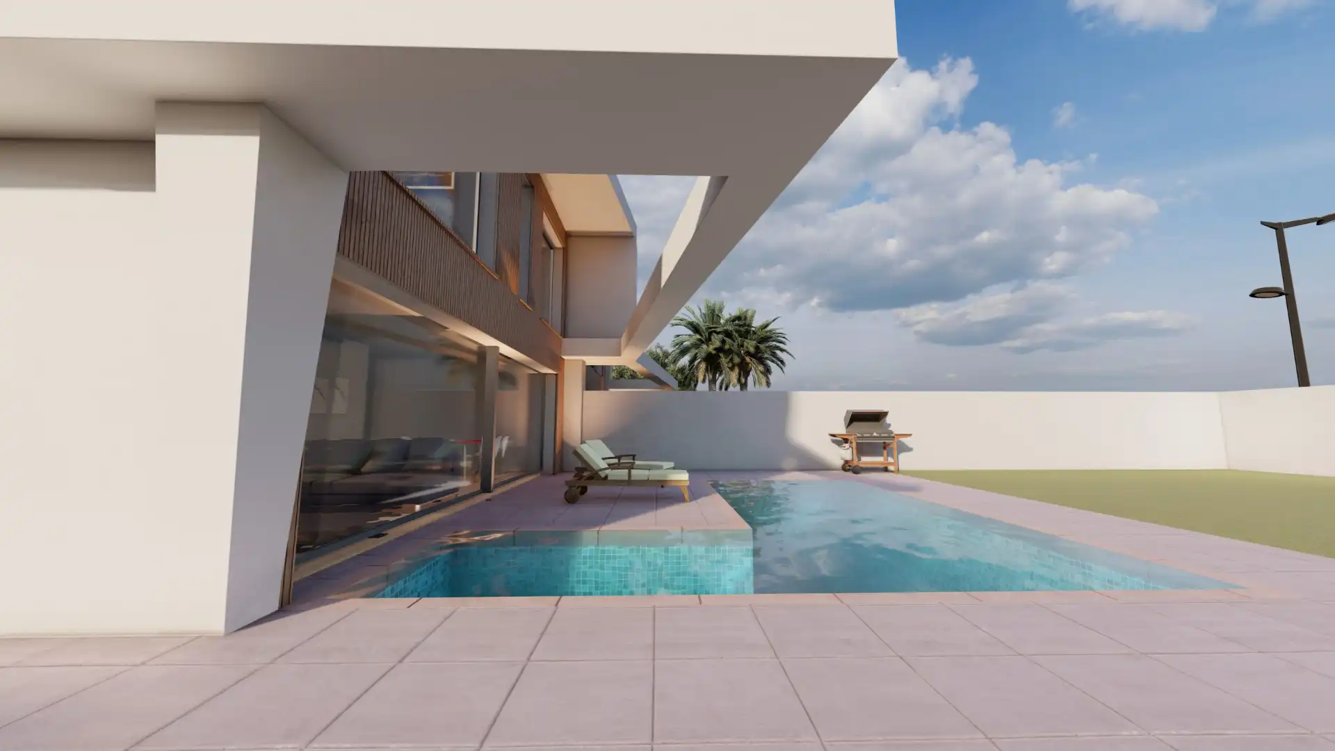 Schwimmbecken von Einfamilien-Reihenhaus zum Verkauf in Santa Pola mit Privatgarten, Terrasse und Schwimmbad