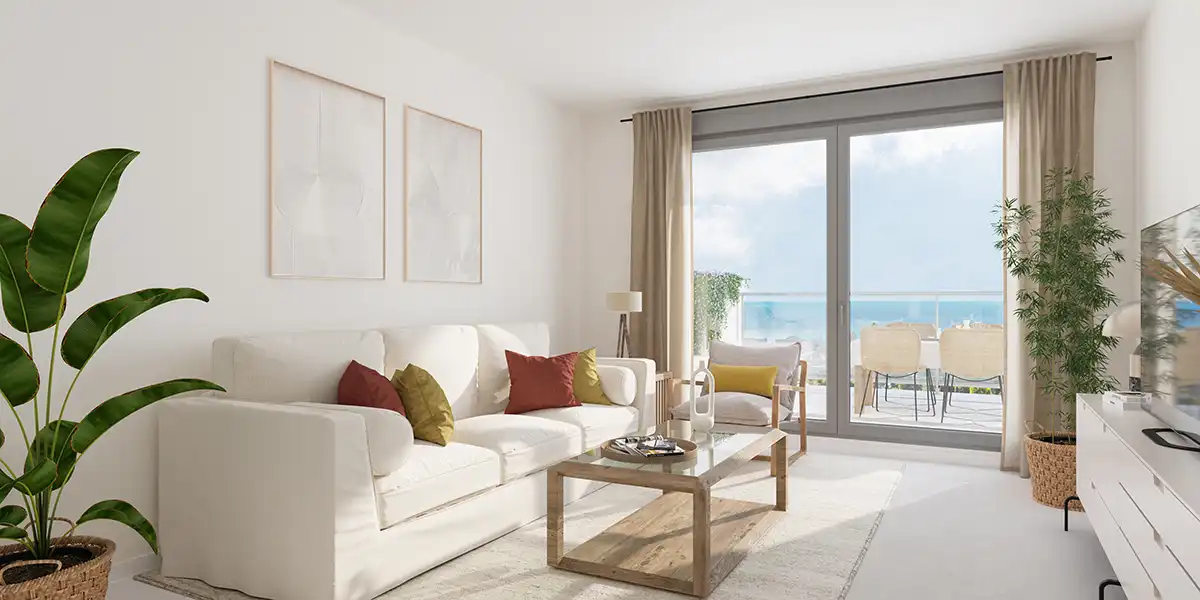 Sala de estar de Ático en venta en Benalmádena con Aire acondicionado, Terraza y Piscina comunitaria