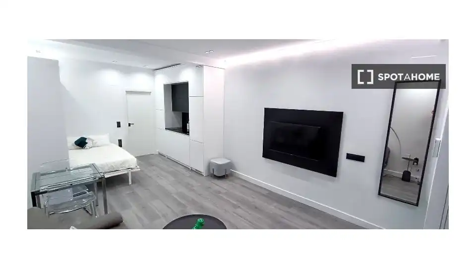 Sala d'estar de Estudi per a compartir en Madrid amb Aire condicionat, Terrassa i Moblat