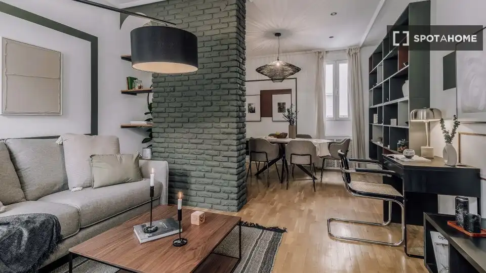 Living room of Apartments for share in Madrid  with Air Conditioner, Terrace and Furnished