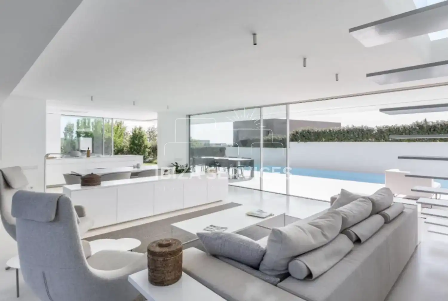 Sala de estar de Casa o chalet de alquiler en Santa Eulària des Riu con Aire acondicionado, Jardín privado y Piscina