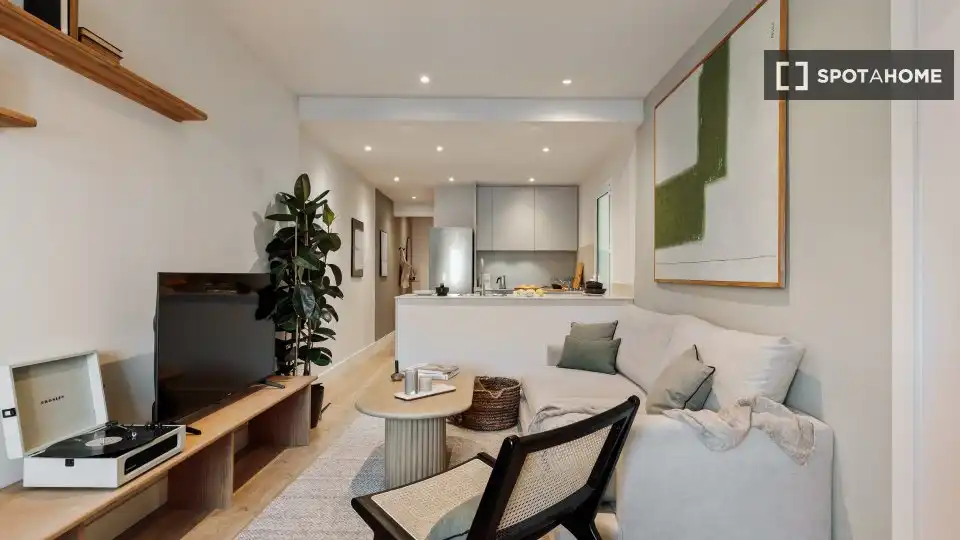 Sala de estar de Apartamento para compartir en Barcelona con Aire acondicionado, Terraza y Amueblado